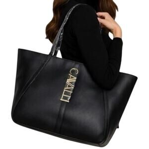 Cavalli Class By Roberto Cavalli Alessandra Winged Logo Tote, Black, NWT